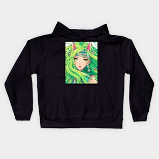 Manga Magic Whimsical Anime Girl Green Hair Pose Kids Hoodie